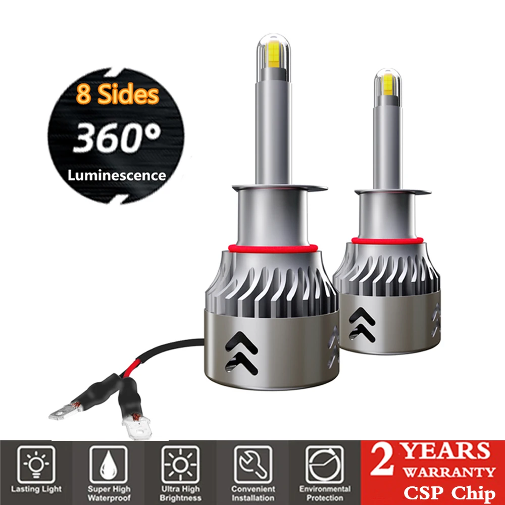 

2PC H1 H7 LED 8 Sides Car Headlights Bulb H3 H11 HB3 9005 HB4 9006 CSP 15000LM 60W 360 degree Led Auto Lights 6000K 12V 24V Lamp