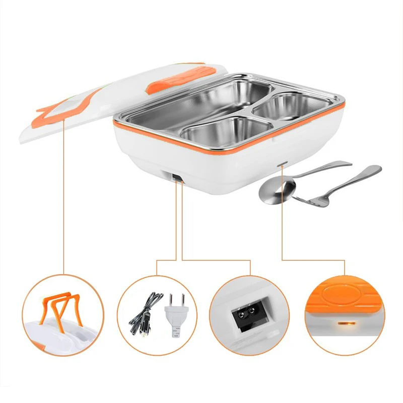 Портативный Ланч-бокс с подогревом Электрический контейнер для еды из нержавеющей стали 12 В Ланч-бокс es для использования в автомобиле 110 В 220 В
