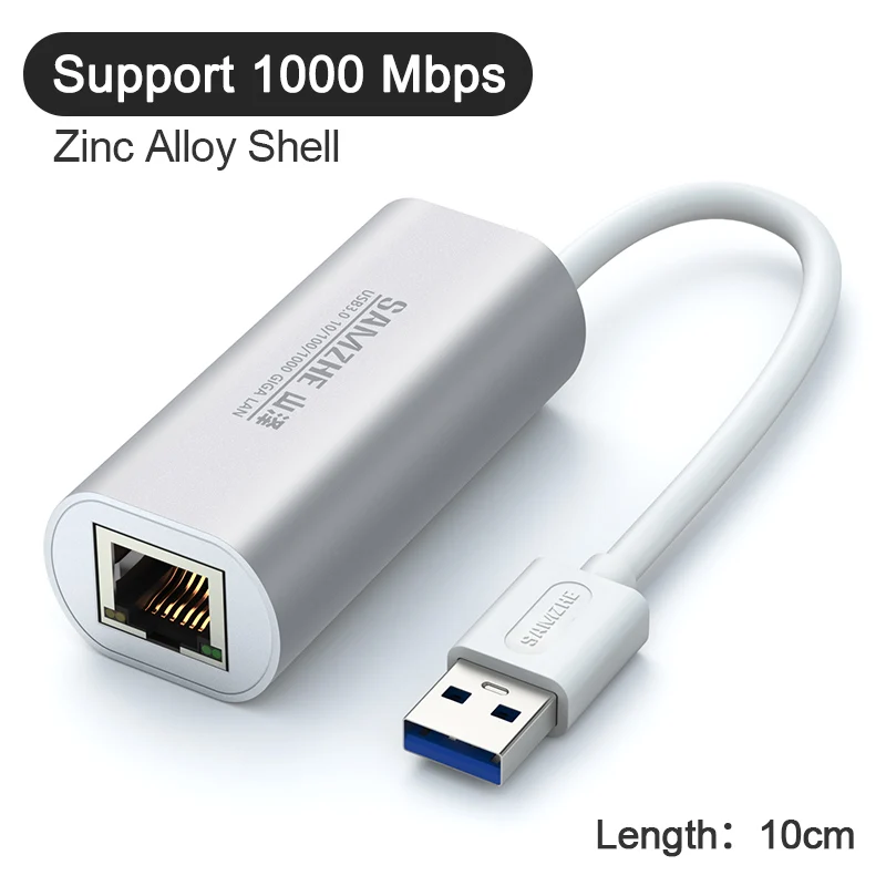 SAMZHE USB в Ethernet адаптер USB 3,0 2,0 в RJ45 Lan сетевая карта для ноутбука Android Mac iOS Apple компьютер XiaoMi устройства - Цвет: Белый