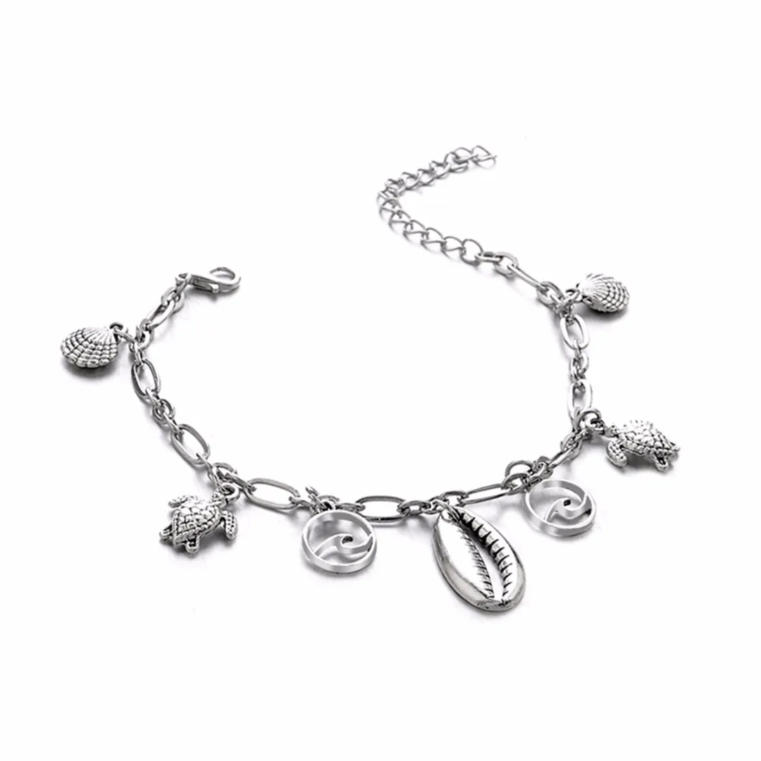 Bohemian Shell Wave Turtle Pendant Anklets For Women Sliver Sea Shell Anklet Bracelets Ocean Foot Chain Jewelry Shellhard