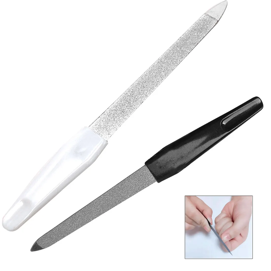 5 шт. пластиковые ручки из нержавеющей стали, металлические двухсторонние пилки для ногтей Pro, белый, черный, сделай сам, маникюр, педикюр, инструменты для дизайна ногтей