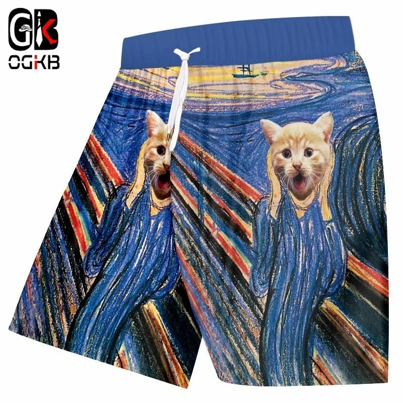 

OGKB 2018 Summer Casual Shorts Cool Print Colorful Striped 3D Beach Shorts Animal Cat Bermuda Shorts Quick Dry Boxers Trousers