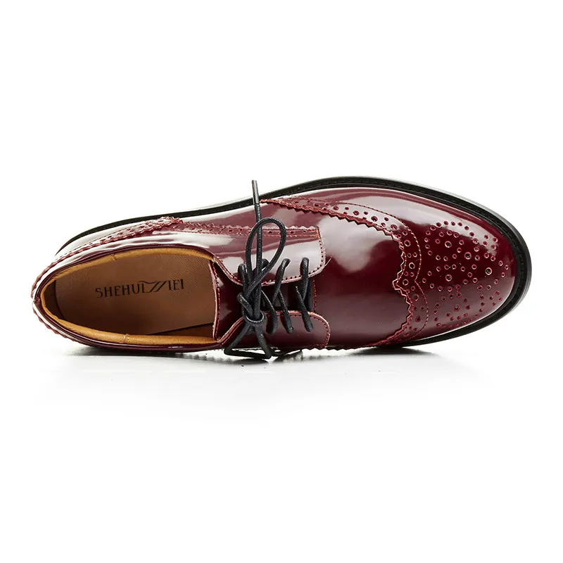 vin Shehuimei Rouge 2018 Richelieus Cuir La Chaussures Appartements Dentelle Noir À Véritable New Pour Occasionnels up Main Richelieu Femmes En Vintage qx1qHrRwf