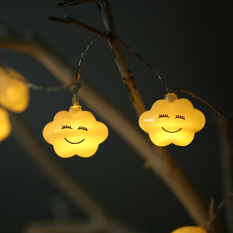 

20Led Fairy White Smiling Clouds Battery Operated String Light 3m LED Decoration For Christmas Garland New Year gerlyanda 2018