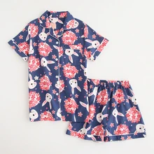 KISBINI Summer Pajamas Sets For Women Cartoon Printed Button Short Sleeves Shirt+Shorts Cotton Female Sleepwear Nightwear