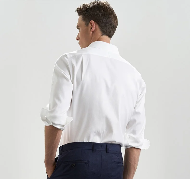 Высококачественная мужская приталенная рубашка без железа DP, белая синяя Однотонная рубашка, деловая официальная рубашка с длинным рукавом, стиль Boss