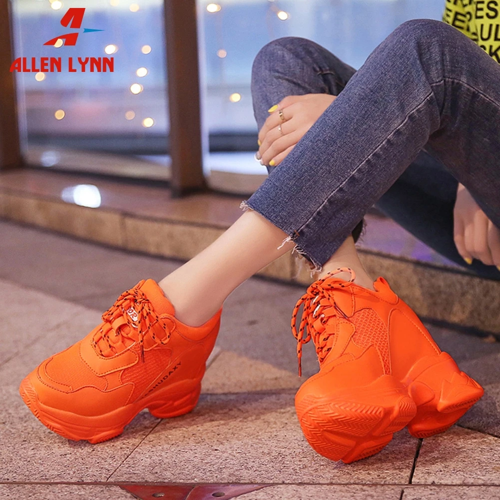 

ALLENLYNN Fashion women's Sneaker Woman Air Mesh Thick Heels Height Increase Shoes Woman Platform Student Street Shoes Woman