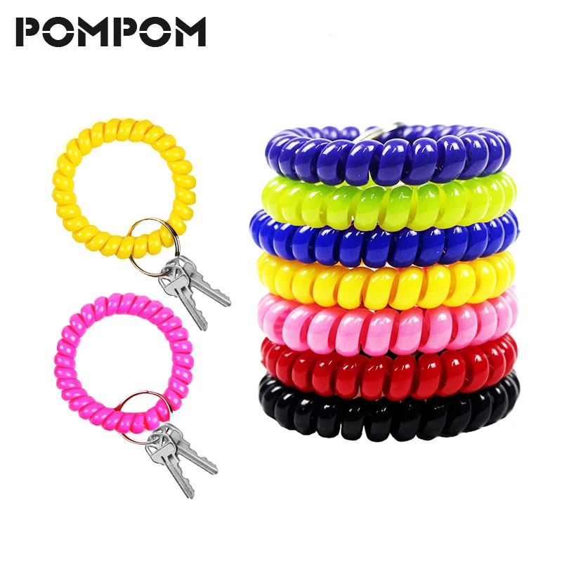 6Pcs Colorful Coil Stretchable Wristband Spiral Keychain Key Ring For Gym Pool