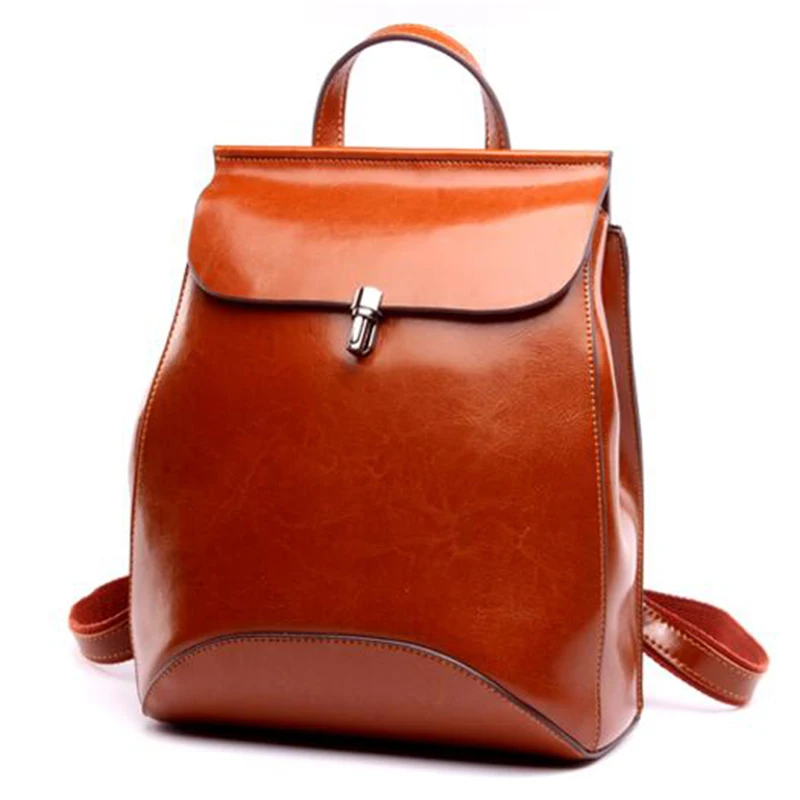 

2017 High Quality Genuine Leather backpack women bag Female back pack casual shoulder oil wax cow leather vintage backpacks