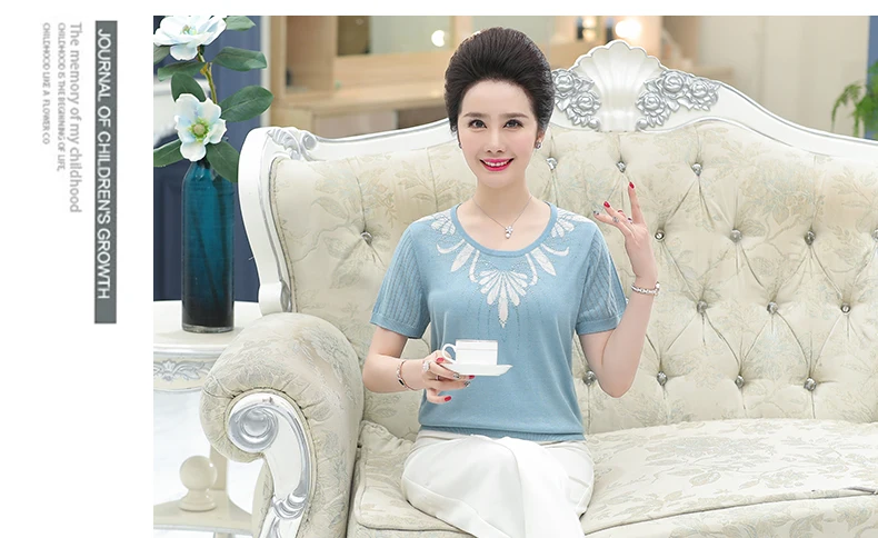 XJXKS Летний Топ Новая повседневная женская футболка Camisas Mujer размера плюс среднего возраста короткий рукав тонкая футболка Женские топы