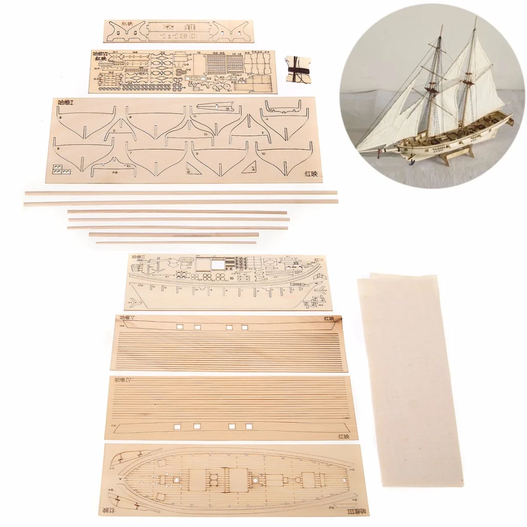 1:100 Scale Handmade Wooden Wood Sailboat Ship Kits Wooden Ships Model Assembly Birthday Gift Souvenirs Toy