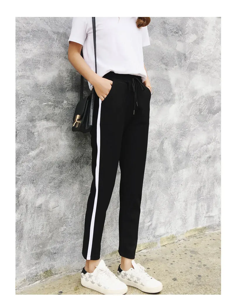 18 Summer New Brand Sweatpants Casual Harem Pants Women Loose Trousers Black Striped Side Sweat Pants Female Runing Sport Pant 3 Sweatpants Casual Pants Striped Side Sweat Pants Runing Sport Pant