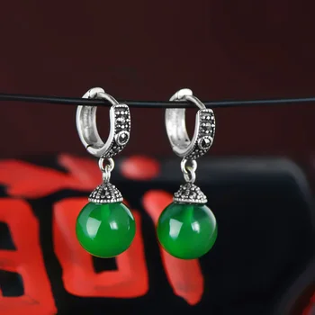 

925 Sterling Silver Earrings Ball For Women Natural Chalcedony Clip On Earrings Fine Jewelry Oorbellen Voor Vrouwen