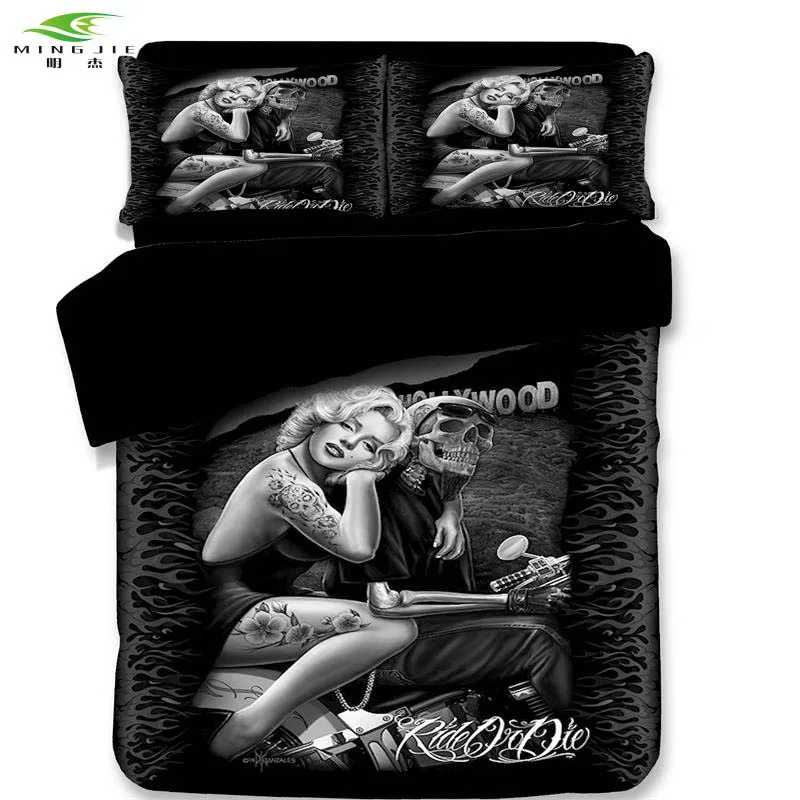 3d Marilyn Monroe Skull Comforter Cover Pillowcase Quilt Cover Bedding Set Black Duvet Covers Bedding Sets Home Garden Worldenergy Ae