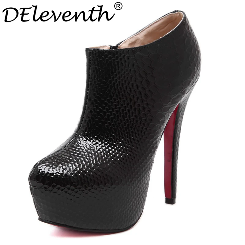 

2016 WnterNew Fashion Mix-Color  Round Toe Platform Extreme High Heels Medium Sweet Pumps Black Embossed Leather Zapatos Mujer