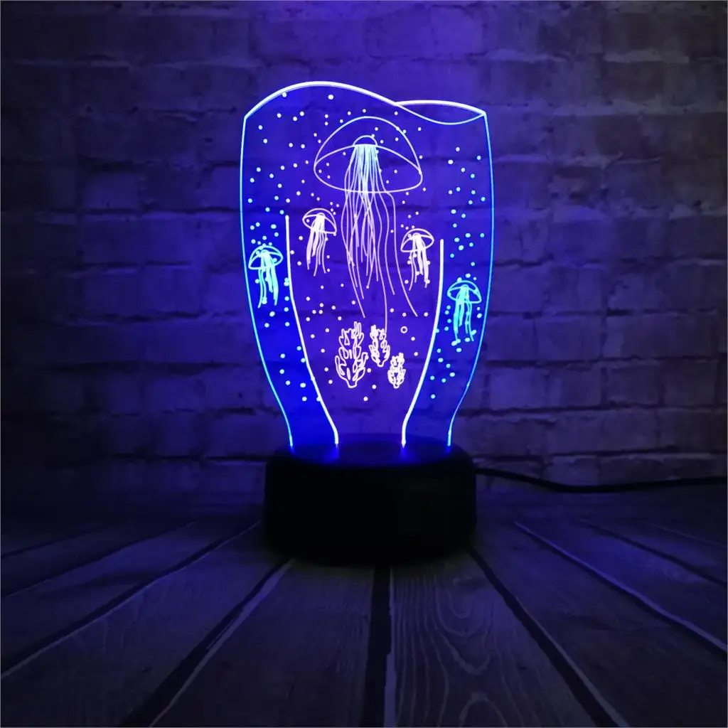 Luminaria цветной Медузы 3D видения Ночник светильник Настольная лампа 7 цветов