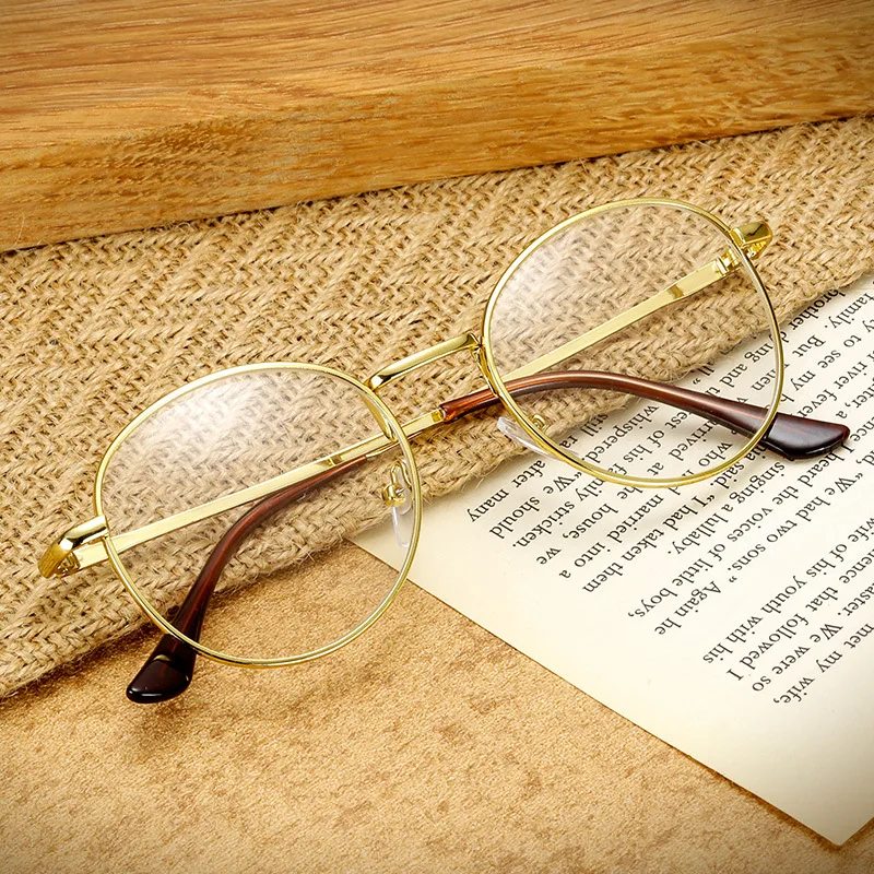 Ретро старинные очки Рамка для мужчин и женщин модный бренд дизайнерские круглые очки металлические черные золотые Серебристые серые очки Рамка