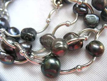 

5strands freshwater pearl black baroque 8inch bracelet nature 8-9mm wholesale beads gift hot FPPJ