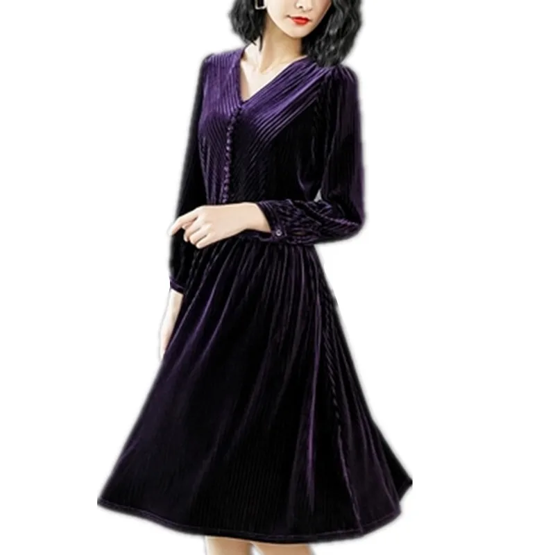 Gold velvet Spring Dres Female Fall New temperament