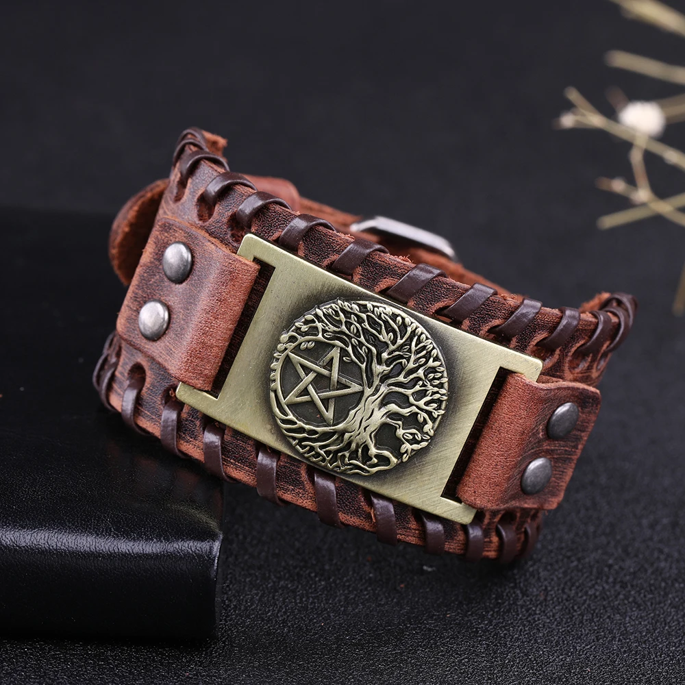 LIKGREAT Дерево жизни Пентакль подвеска с пентаграммой браслет для мужчин кожа Wicca винтажные аксессуары браслеты для женщин ювелирные изделия