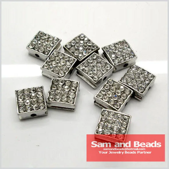 

Free shipping 10x10MM Pave Crystal Rhinestone Square Alloy Beads 20Pcs Nickel AB03
