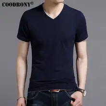COODRONY, весна-лето, короткий рукав, футболка, мужская, повседневная, v-образный вырез, футболка, мужская, чистый хлопок, топ, Homme, брендовая одежда, s-xxxxl, S7616