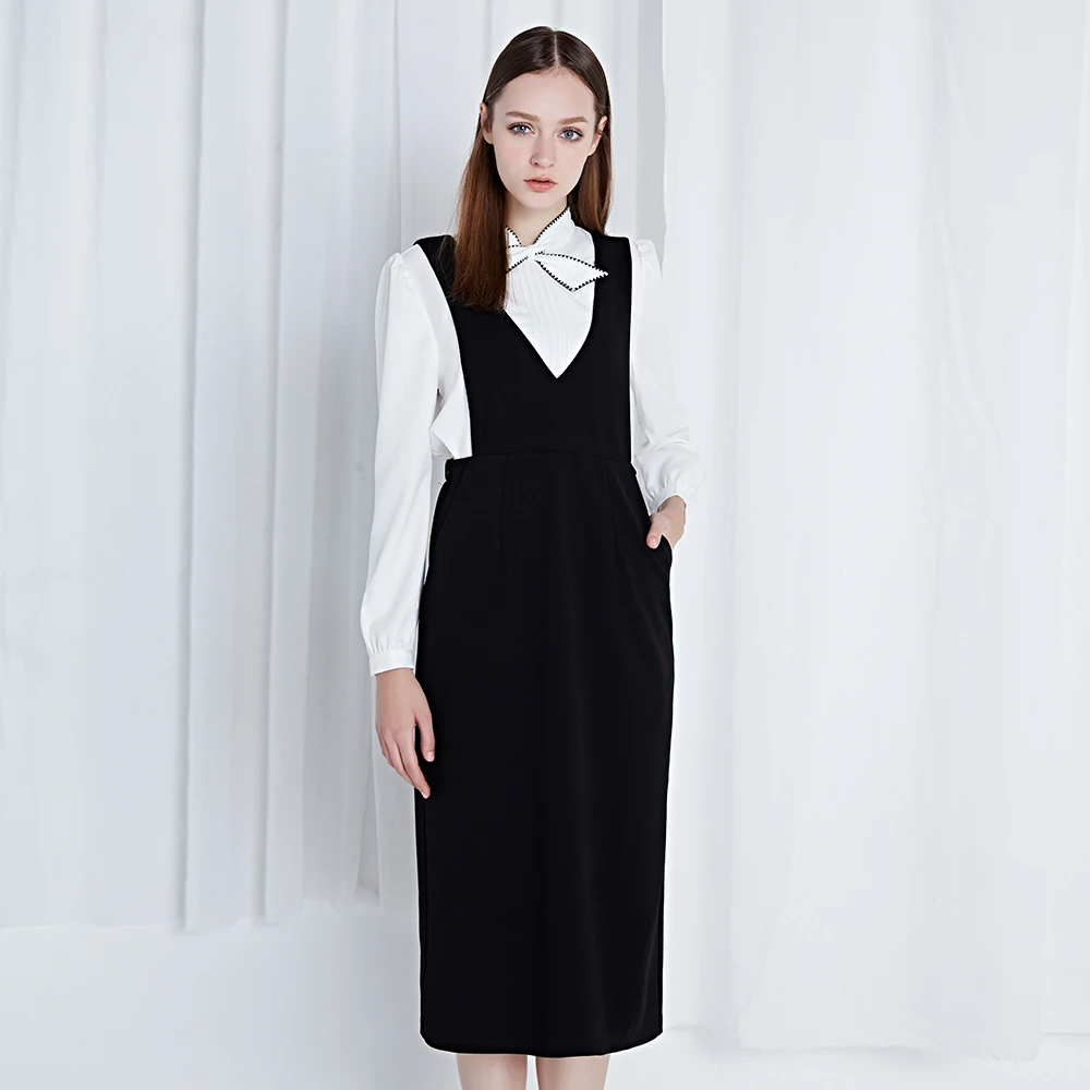 

Spring customize Plus Size 3XS-10XL black elastic waist sleeveless V-neck Tank dress back slit female midi-calf vest dresses