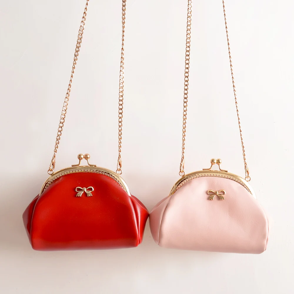 

Handmade Cell Phone Pocket Bow MINI Soft PU Gold Kisslock Chain Pink Red Messenger Hasp Clip Bag Women'S Handbag Crossbody Bags