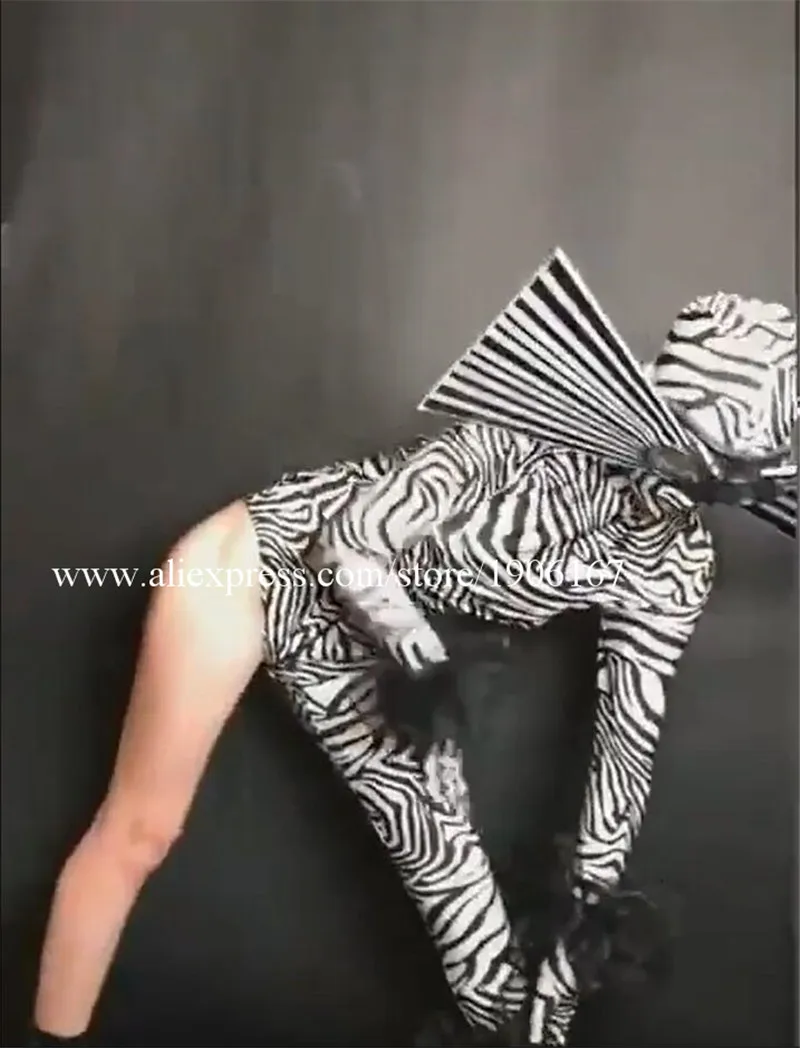 Sexy zebra costumes big hats green red black jumpsuits night club party cosplay costume performance stage tv show dance wear8