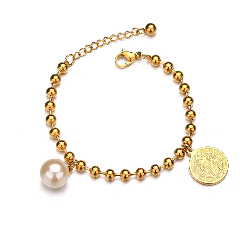 Letdiffery, религиозные браслеты с искусственным жемчугом Иисуса святого, золотые бусины, регулируемый браслет-цепочка для женщин, христианские ювелирные изделия