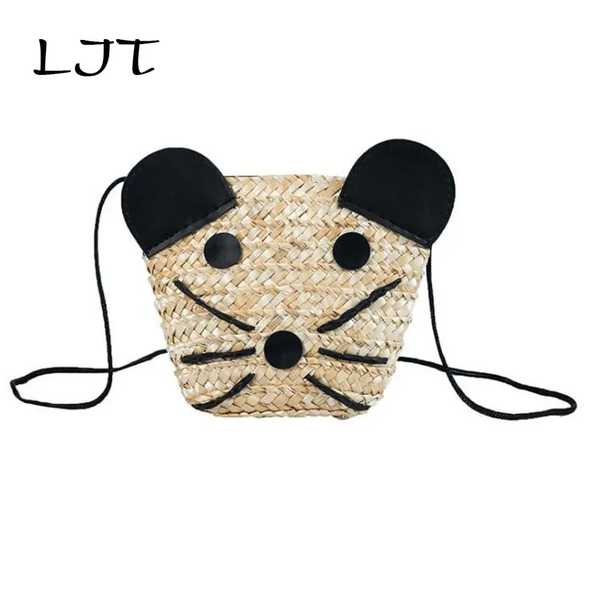 

LJT 2019 Spring Children Bag Korean-Style Cartoon Cute Crossbody Bag Fashion One-Shoulder Mini Women Summer Beach Straw Bag