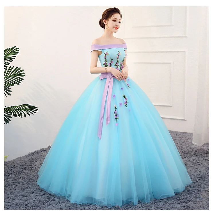 

light blue bowknot waist princess cosplay wonderland medieval dress Renaissance gown queen Victoria Belle Ball