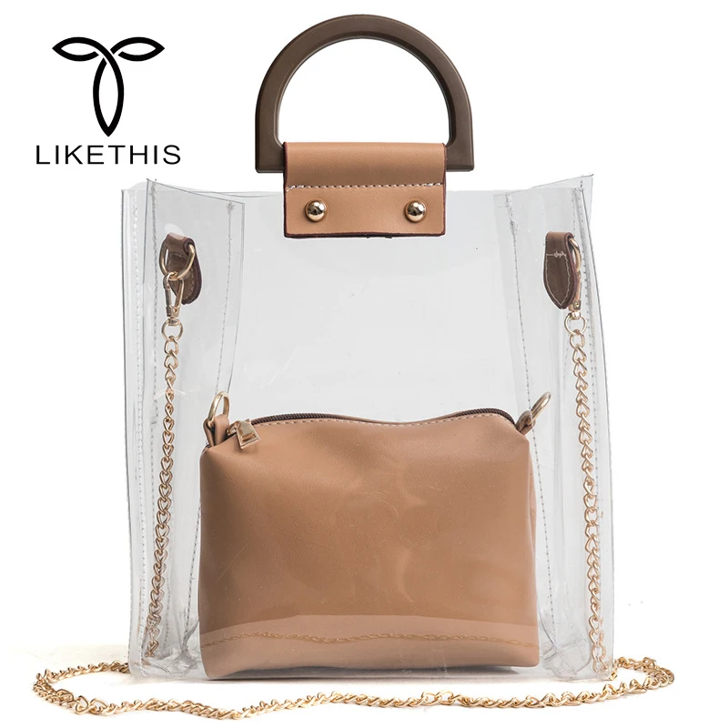

Women Handbags Candy Color Jelly Clear Transparent Bag Large Capacity Summer Beach Bag PVC Waterproof Shoulder Bag R458ASBL-329