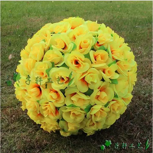 30cm Yellow Artificial Silk Rose Flower Kissing Ball 7 Colors For