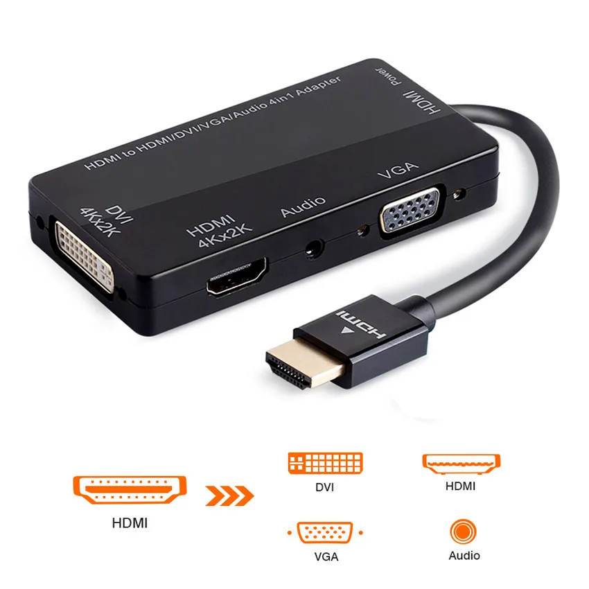 HDMI Adapter to VGA DVI HDMI 4K Converter Male to Female Multiport HDMI Converter for PS4 Computer HDTV 4 IN1 Video Audio Cable