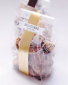 

(30 pieces/lot) Clear Plastic Cookies Bags With Gold Paper Board,Cellophane Bag For Bakery Gift Macaron Cake Packing