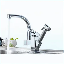 Смеситель для кухни с одним отверстием, вращающийся кухонный кран с выдвижным распылителем, кран из горячей и холодной латуни, J14796