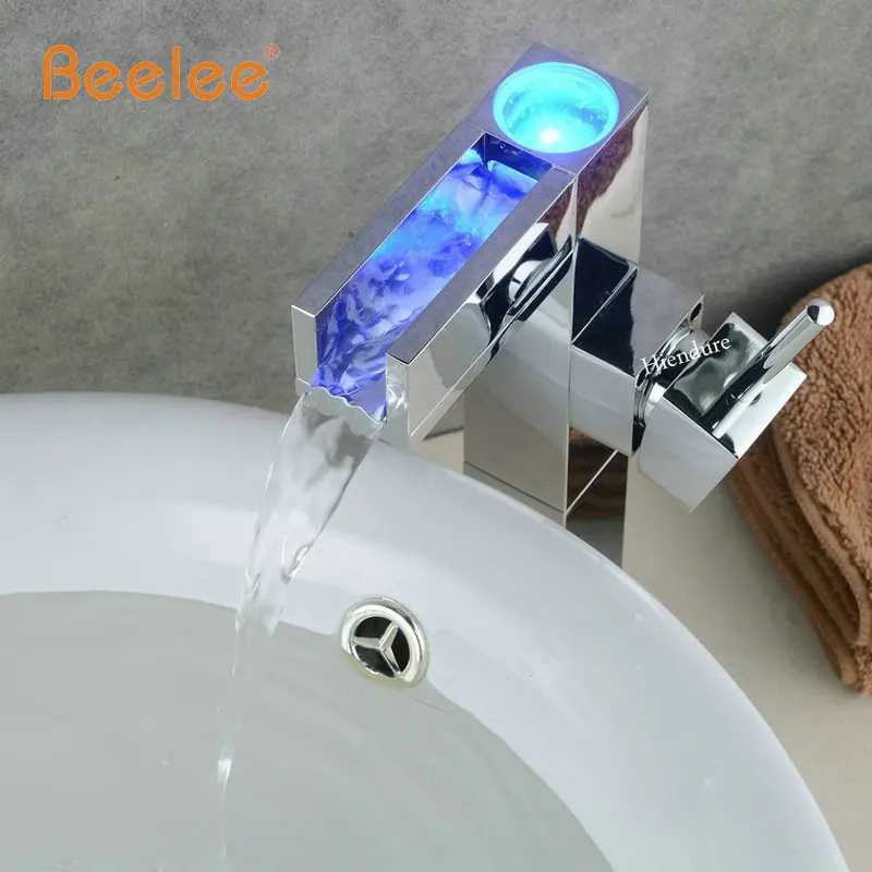 Beelee BL0616AF led تل نمط كروم النحاس شلال صنبور الحمام تل الغرور بالوعة خلاط صنبور