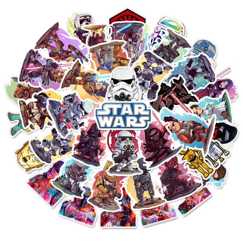 

50PCS/Bag Star Wars Sticker Luke Skywalker Leia Obiwan Han Solo Darth Vader Suitcase Skateboard Laptop Sticker Pack Children Toy