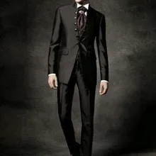 Черный мужской костюм с одной пуговицей, с воротником-стойкой, новейший дизайн, модные смокинги по индивидуальному заказу, приталенный костюм, блейзер для мужчин(пиджак+ брюки+ галстук+ жилет