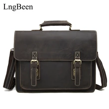 Genuine Leather Coffee Men Briefcase 14 inch Laptop Business Bag Cowhide Men’s Crazy Horse Messenger Bags Luxury Handbags LB1081