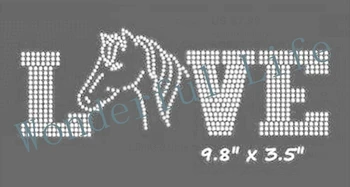 

Free shipping hot fix Rhinestone Iron On Transfer love horsw in white clear crystal