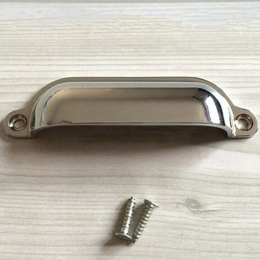 

shiny silver shell cup drawer cabinet pulls knobs bright chrome dresser door handles modern simple unfold install handles 90mm
