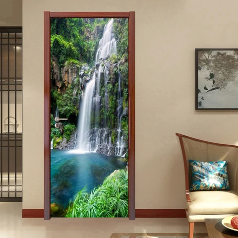 Papel de Parede Papel de Parede de Pvc 3d Foto Cachoeira Paisagem da Natureza da Porta Adesivo Porta Mural de Pvc Auto adesivo à Prova d’ Água 3d Casa Decoração