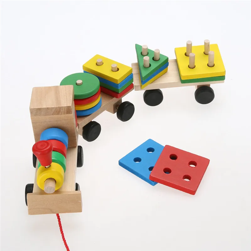 Wooden Stacking Train Building Blocks Toy Kids Educational Toy Vehicle