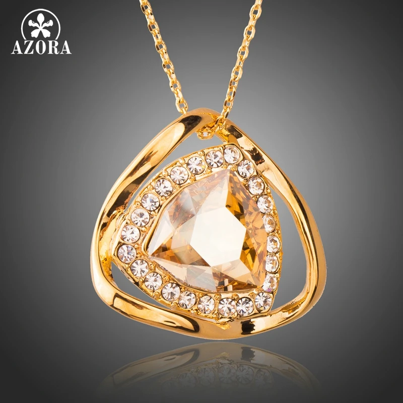 AZORA Big Champagne Austrian Crystals Pendant Necklace for