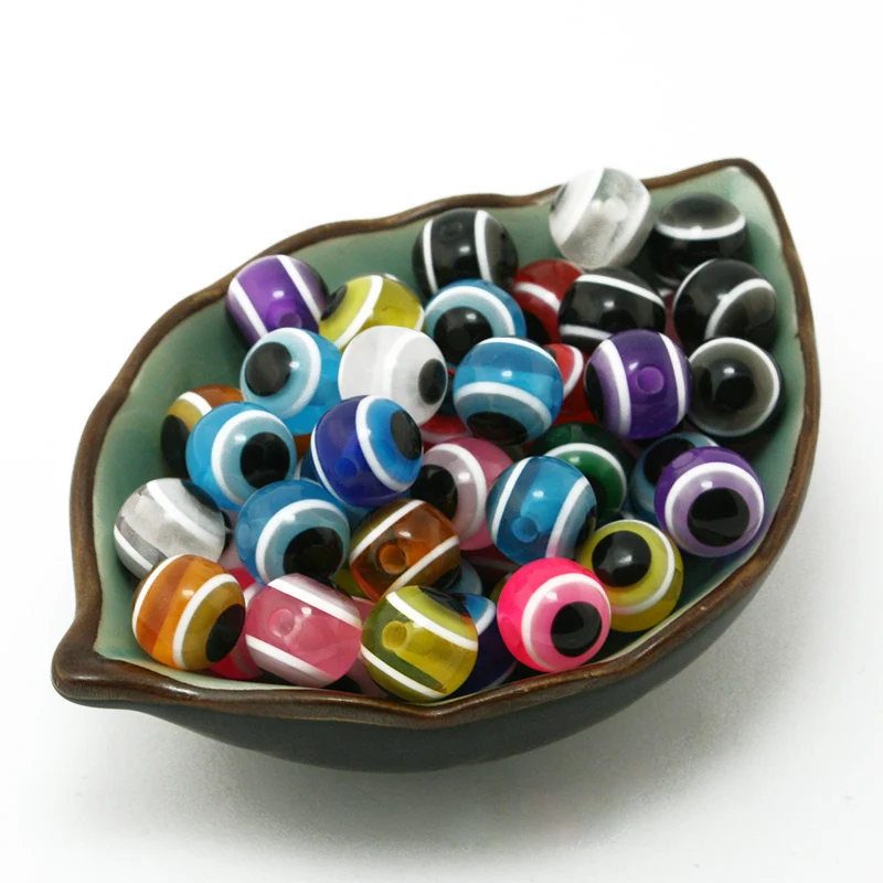 12mm Round Assorted Colors Stripe Resin Evil Eye Beads For DIY Craft CN 