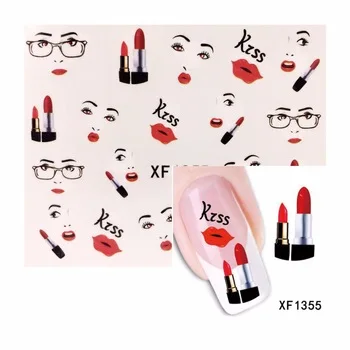 WUF 1 Sheet Lip Fashion Women Designs Nail Art Water Decal Sticker Fashion Tips Decoration 1355