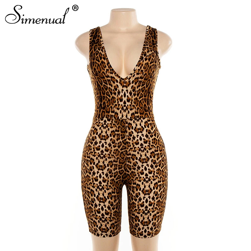 Simenual Leopard V Neck Fitness Biker Playsuits Sleeveless Sexy Fashion Rompers Womens Jumpsuits Skinny Summer Slim Playsuit New Simenual Leopard V Neck Fitness Biker Playsuits Sleeveless Sexy Fashion Rompers Womens Jumpsuits Skinny Summer Slim Playsuit New