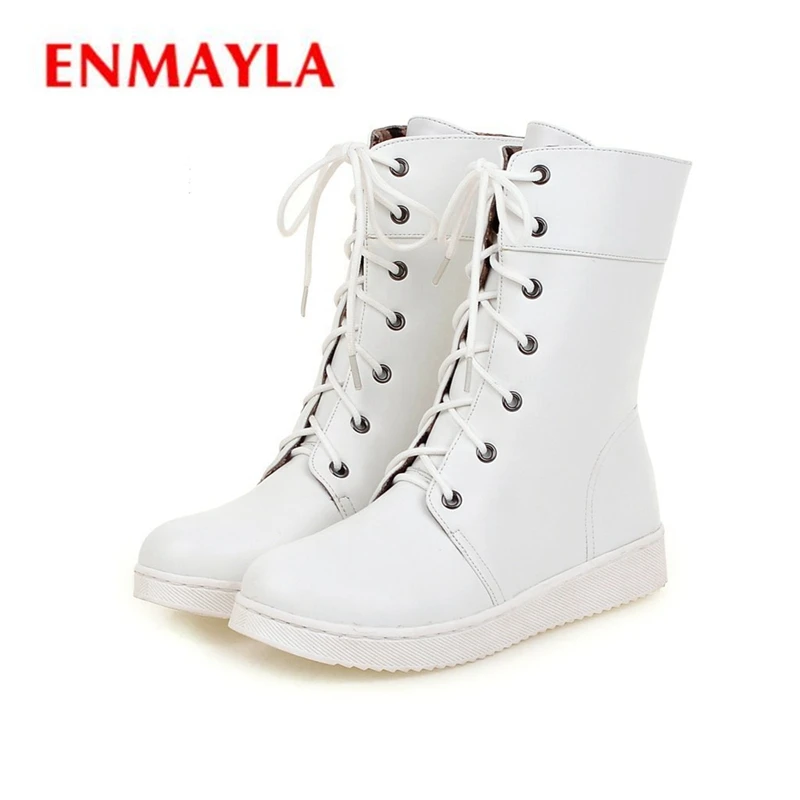 Женские сапоги на шнуровке ENMAYLA Mujer Invierno зимние средней длины однотонные женские